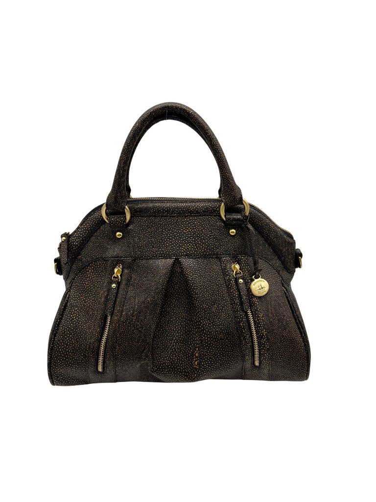 Brahmin Brown And Orange Pebbled Leather Satchel